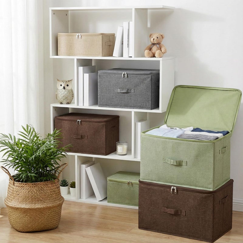 ANMINY Storage Bins with Zipper Lids 13 Qt Lidded Fabric Storage Boxes Baskets Cubes with Handles Collapsible Washable Cotton Linen Closet Shelf Clothes Organizer Containers - Gray, Small - Image 2